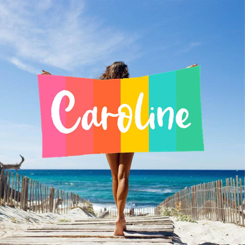 Personalized Rainbow Stripe Beach Towel