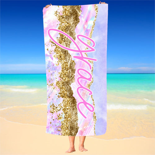 Personalized Pastel and Gold Beach Towel